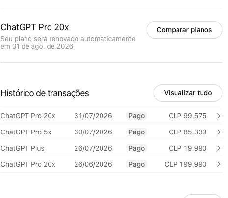 Histórico de transações pagas do ChatGPT