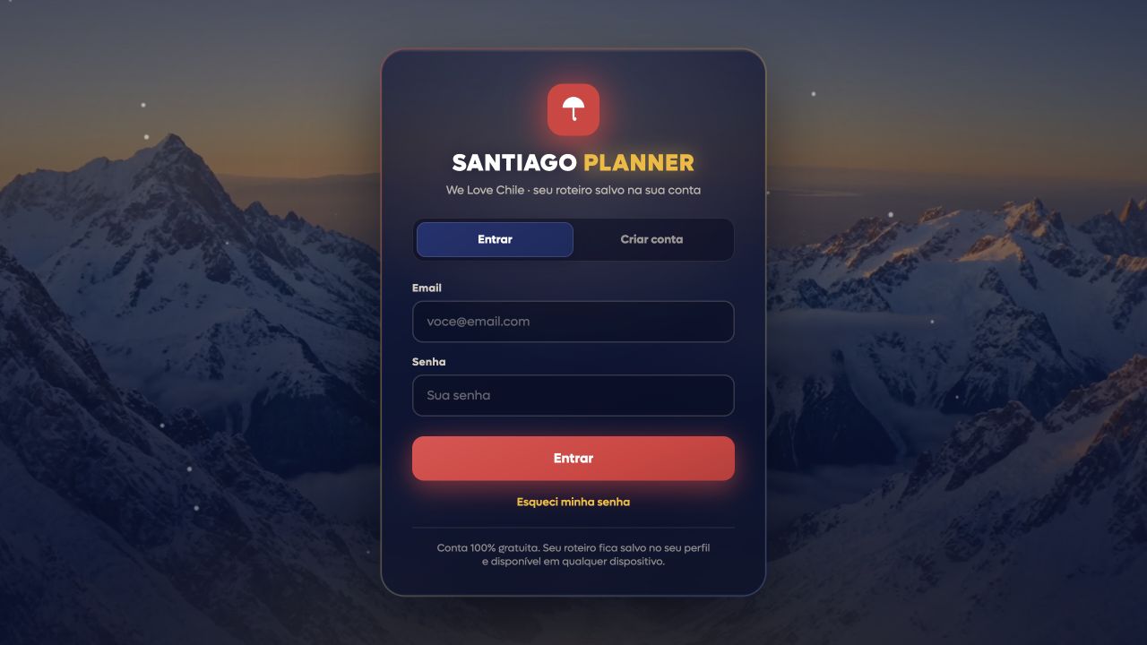Tela de acesso da versão white-label do Santiago Planner