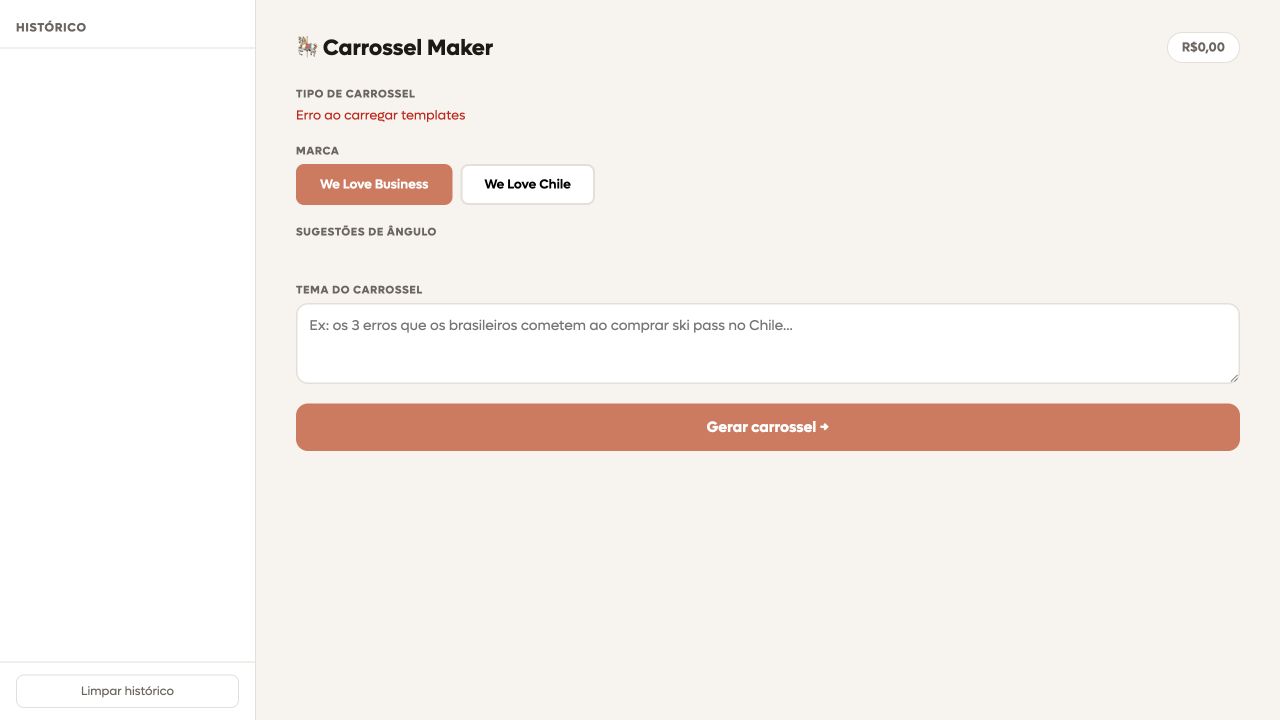 Tela local do Carrossel Maker da We Love Company