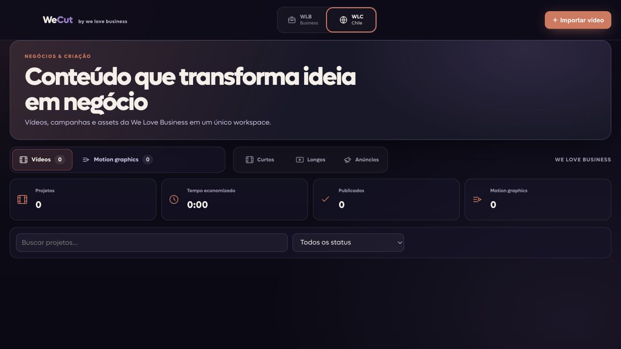 Interface real do WeCut para edição de vídeo assistida por IA