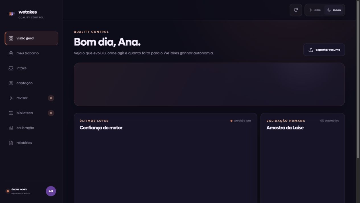 Interface real do WeTakes Quality Control